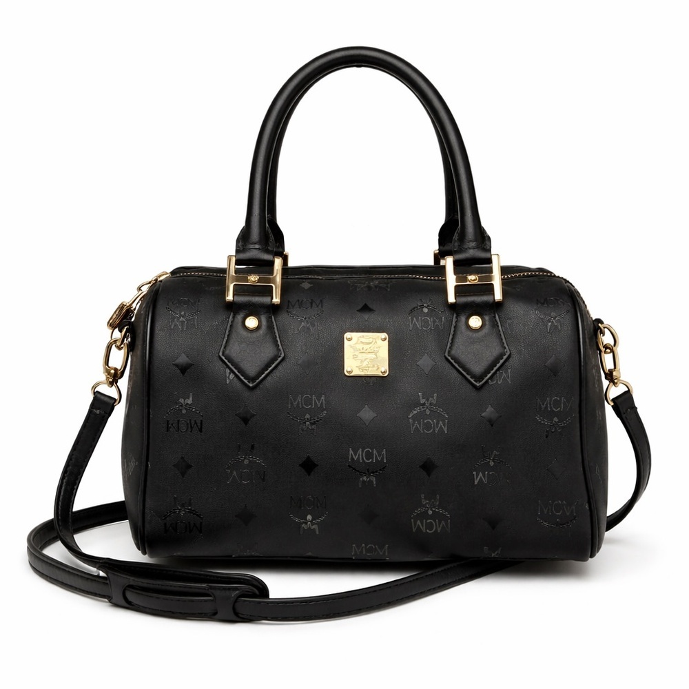 Mcm Nylon Monogram Boston Bag Black
